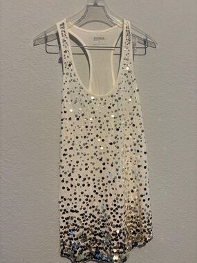 Express White Sequin Racerback Tank Top